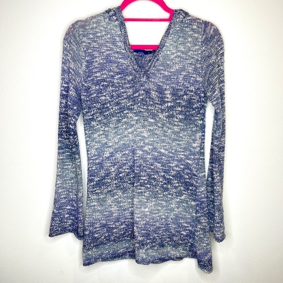 Prana Gemma Hooded Sweater Heathered Ombré Blue Gray Size Small V-Neck - Picture 2 of 12
